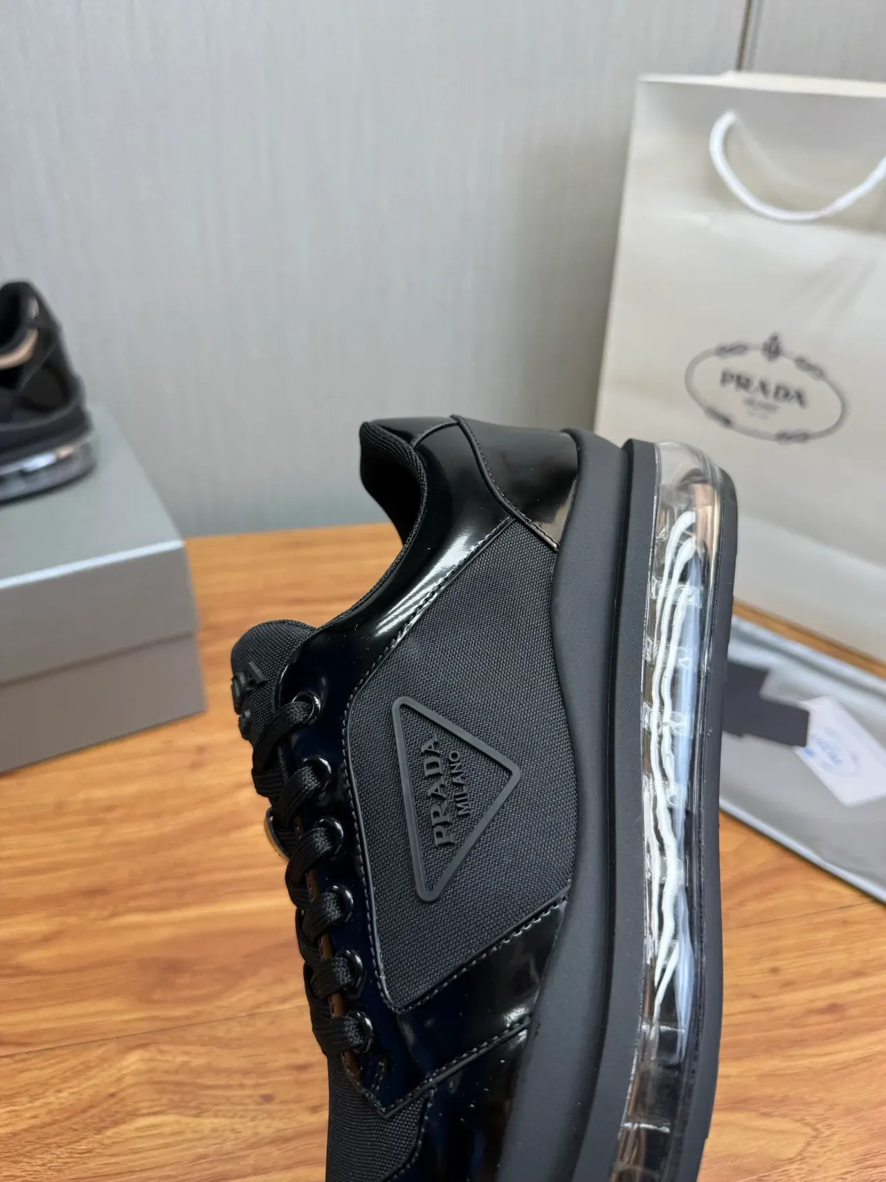 Prada Cloudbust Black Patent and Textile Lifestyle Sneakers 9