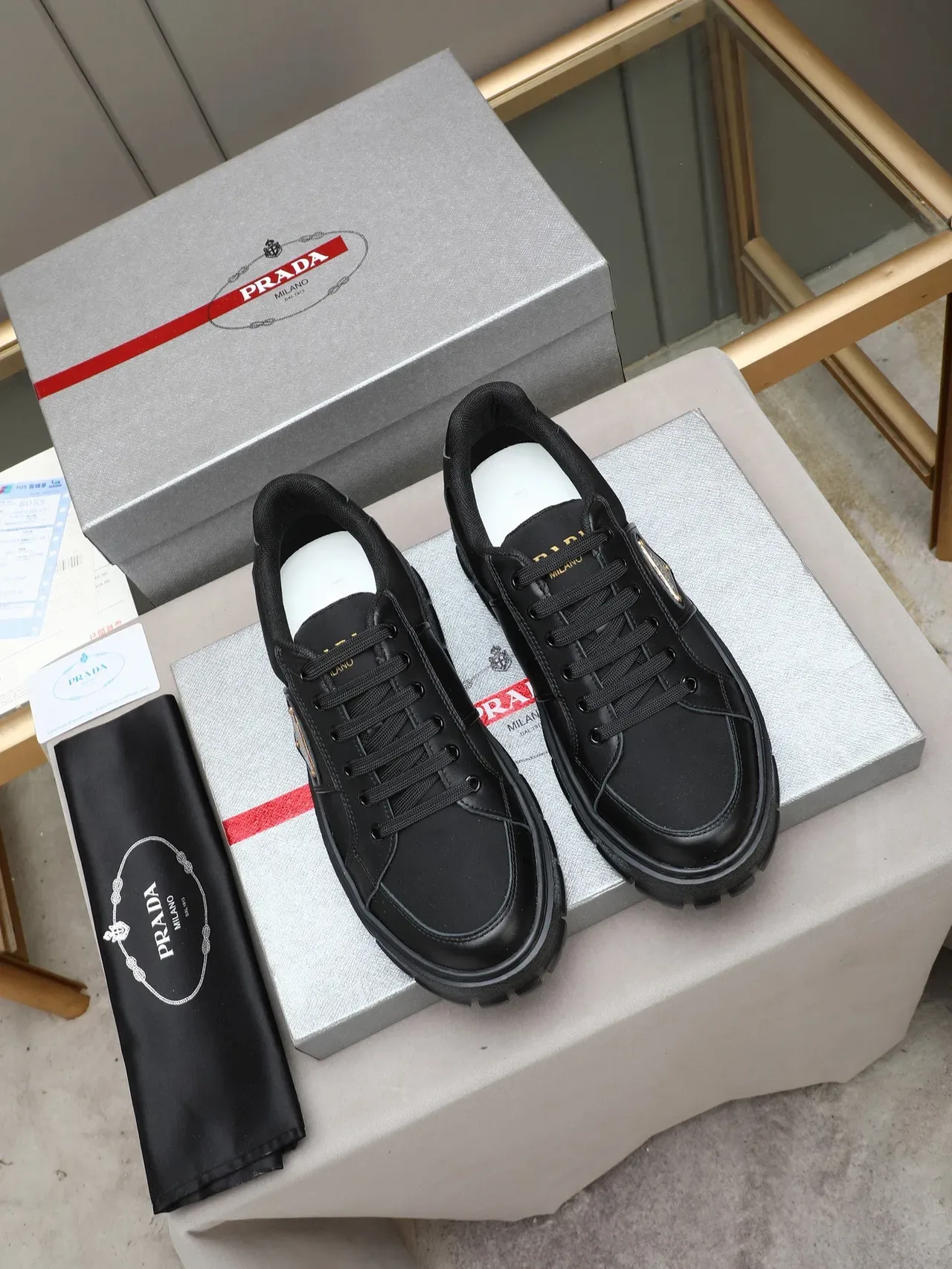 Prada Cloudbust Black Platform Sole Mixed Leather-Nylon Upper Chunky Sneakers 3