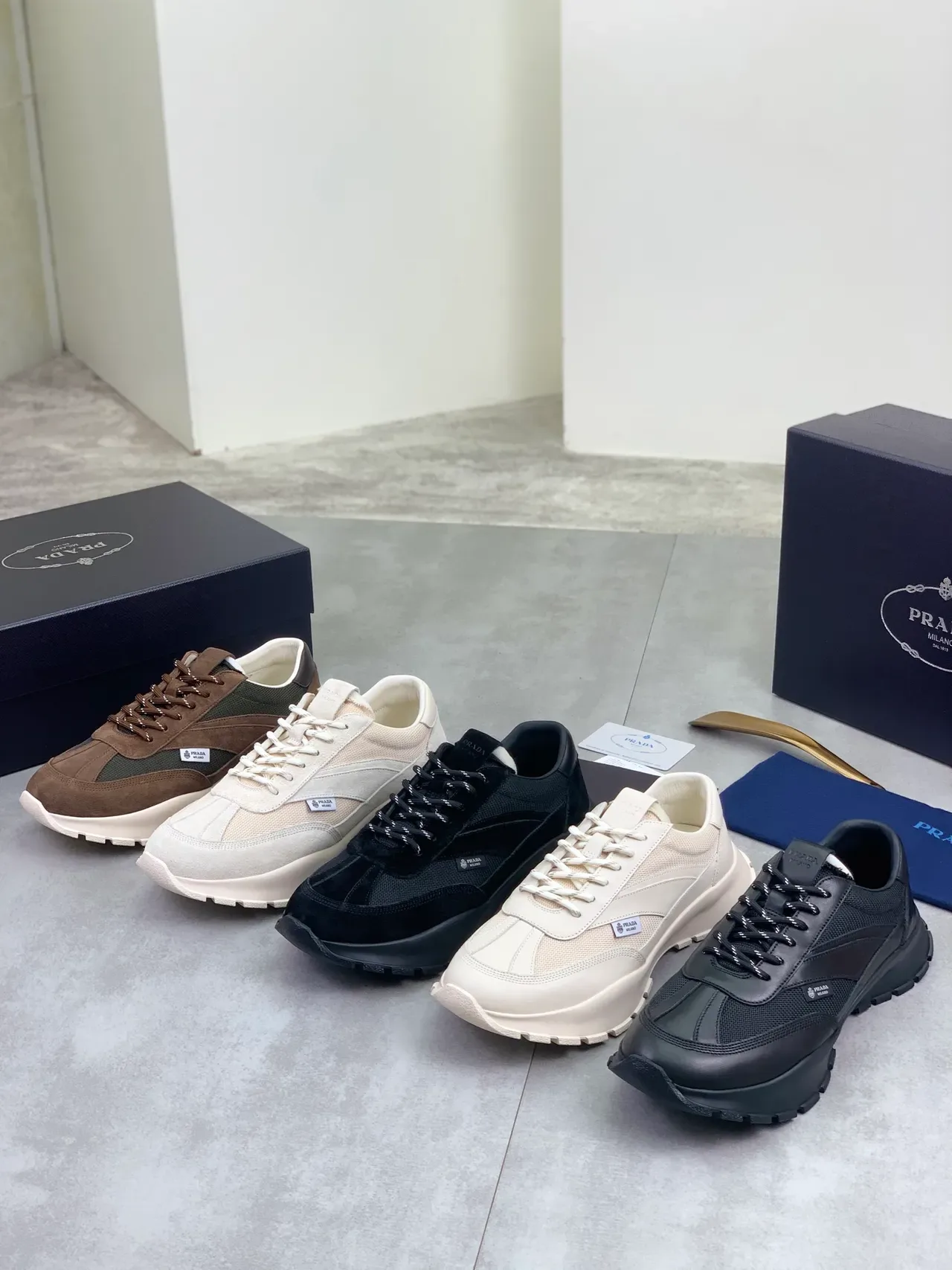 Prada Cloudbust Brown and Olive Green Suede Mesh Lifestyle Sneakers 2