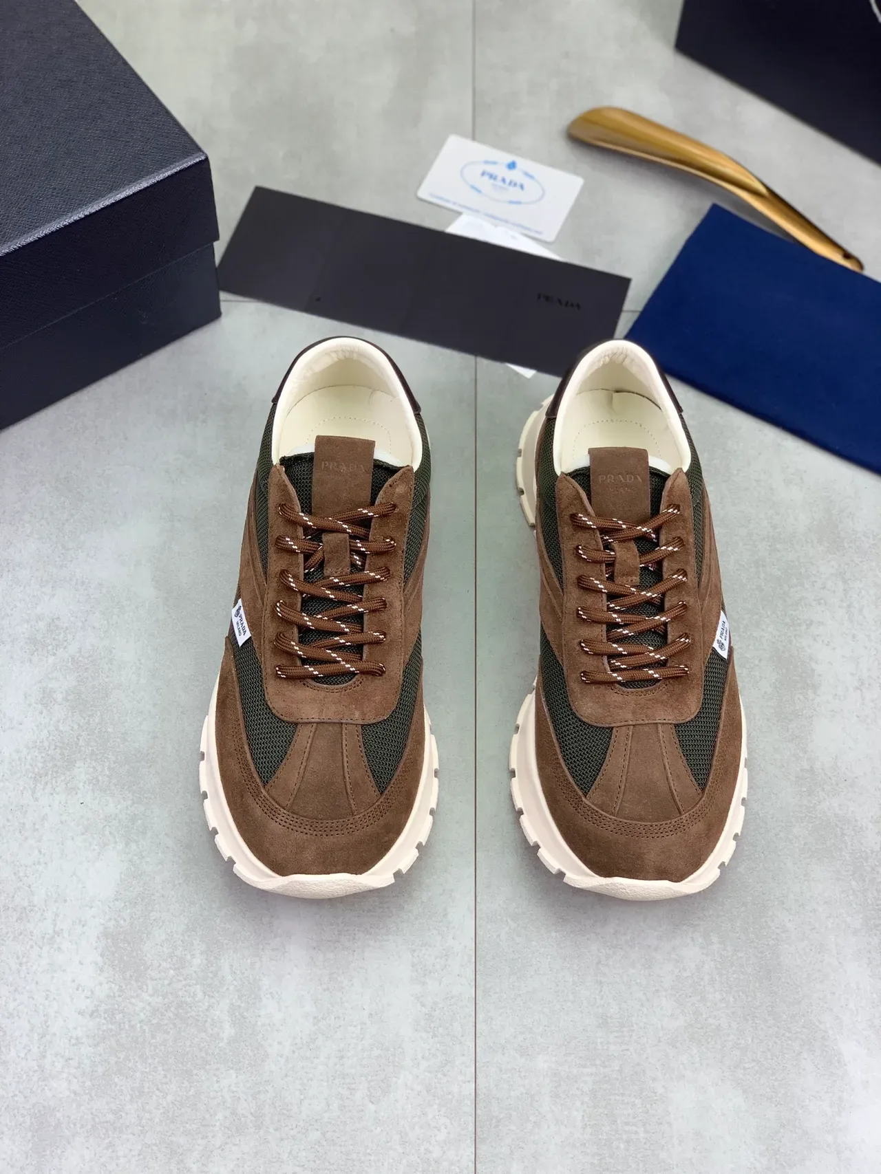 Prada Cloudbust Brown and Olive Green Suede Mesh Lifestyle Sneakers 5