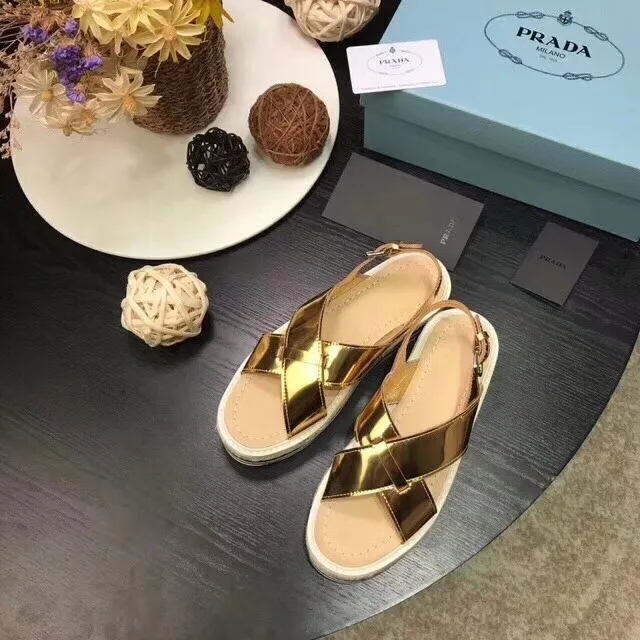 Prada Cloudbust Gold Beige Crisscross Straps Espadrille-Wrapped Platform Casual Sandals 4