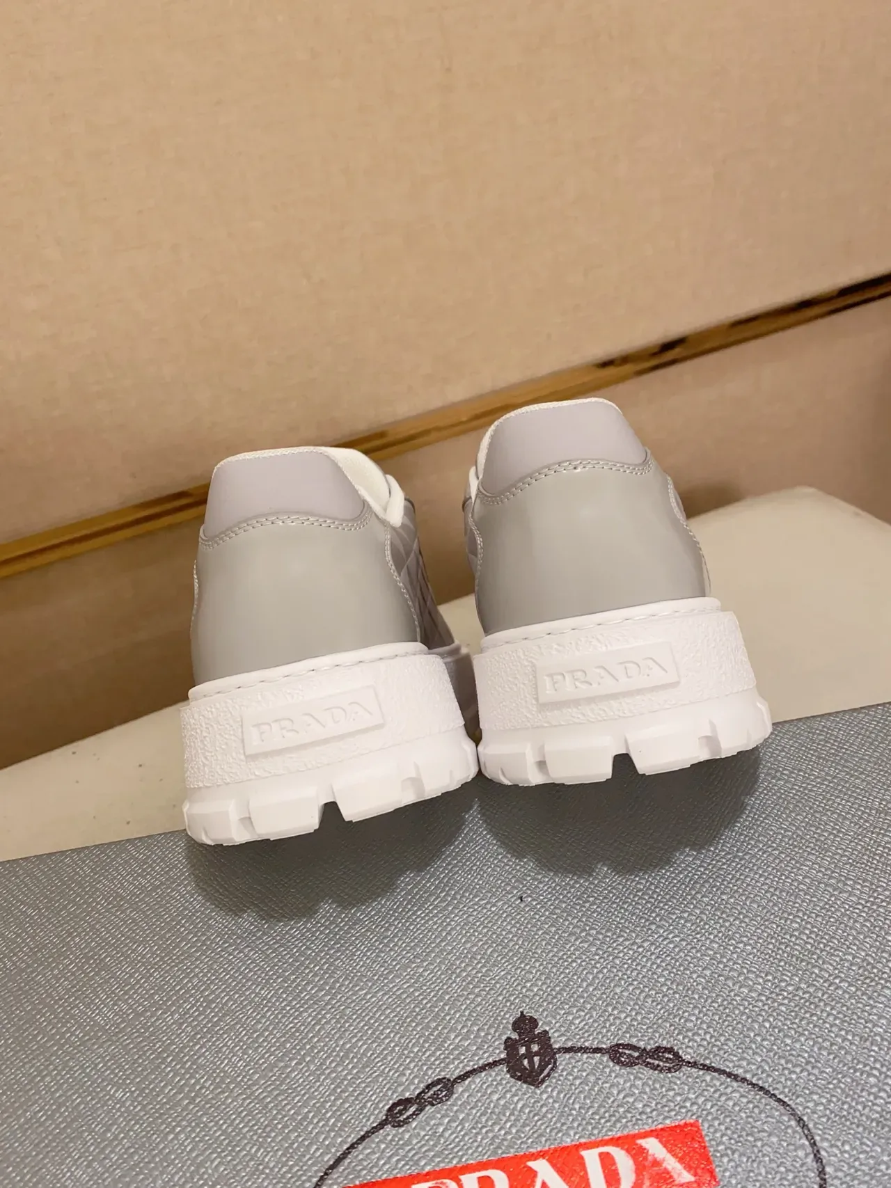 Prada Cloudbust Gray White Quilted Upper Patent Toe Cap Chunky Sneakers 3