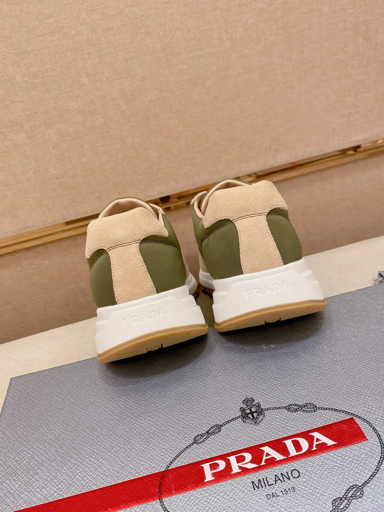 Prada Cloudbust Olive Green and Beige Lifestyle Sneakers 3