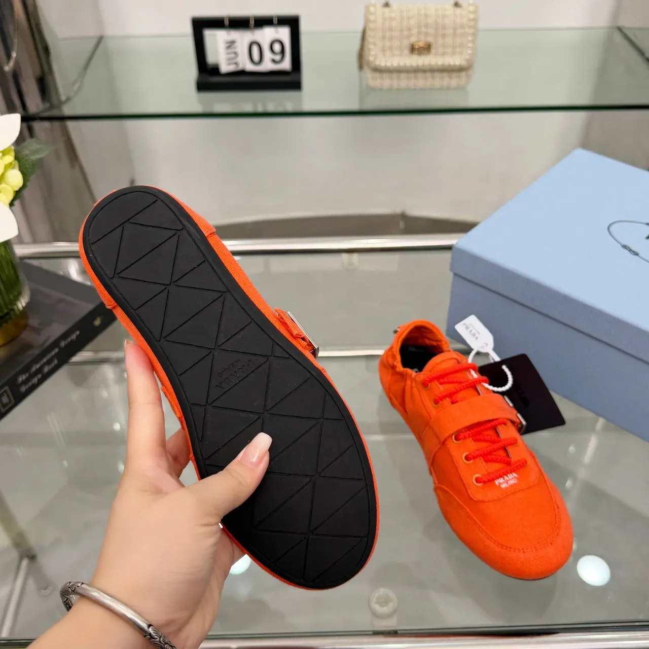 Prada Cloudbust Orange Black Upper Buckle Strap Detail Canvas Shoes 2