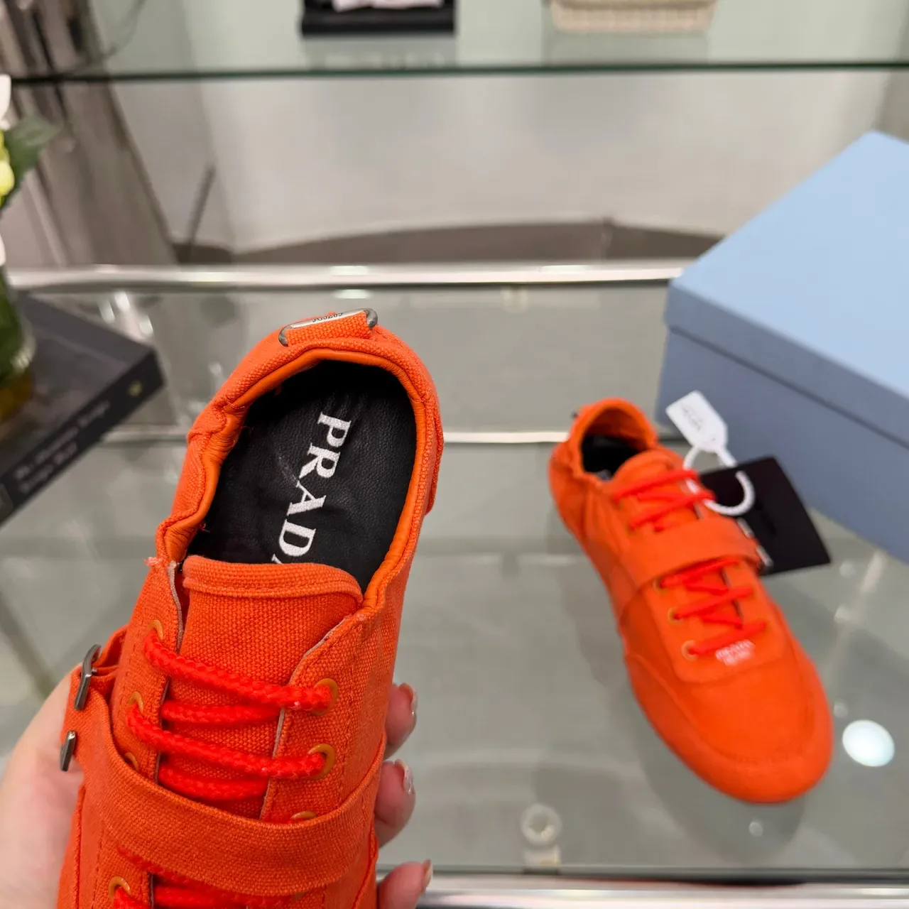 Prada Cloudbust Orange Black Upper Buckle Strap Detail Canvas Shoes 3