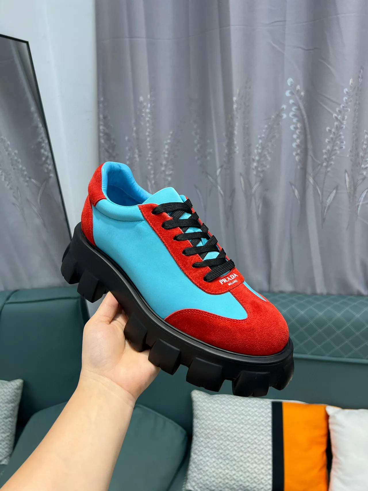 Prada Cloudbust Red and Cyan Chunky Sneakers 7