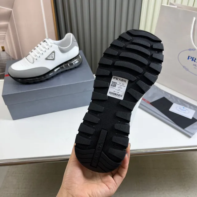 Prada Cloudbust White Gray Leather Upper Triangular Metal Logo Chunky Sneakers 2