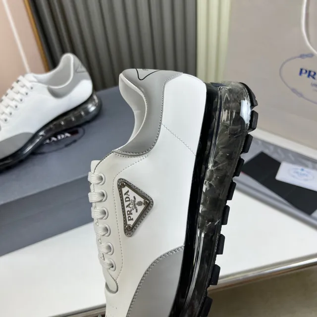 Prada Cloudbust White Gray Leather Upper Triangular Metal Logo Chunky Sneakers 3
