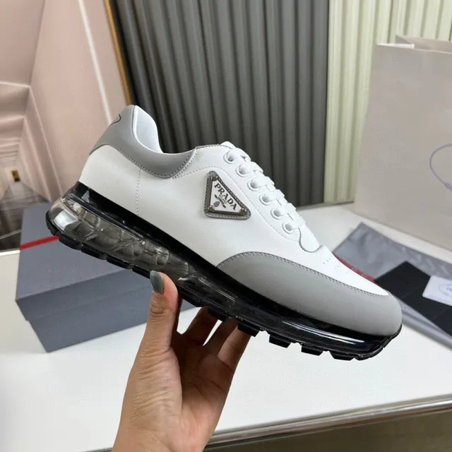 Prada Cloudbust White Gray Leather Upper Triangular Metal Logo Chunky Sneakers 4