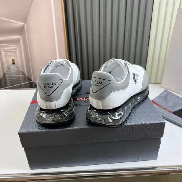 Prada Cloudbust White Gray Leather Upper Triangular Metal Logo Chunky Sneakers 6