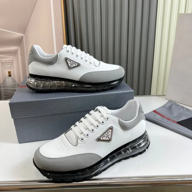Prada Cloudbust White Gray Leather Upper Triangular Metal Logo Chunky Sneakers 7