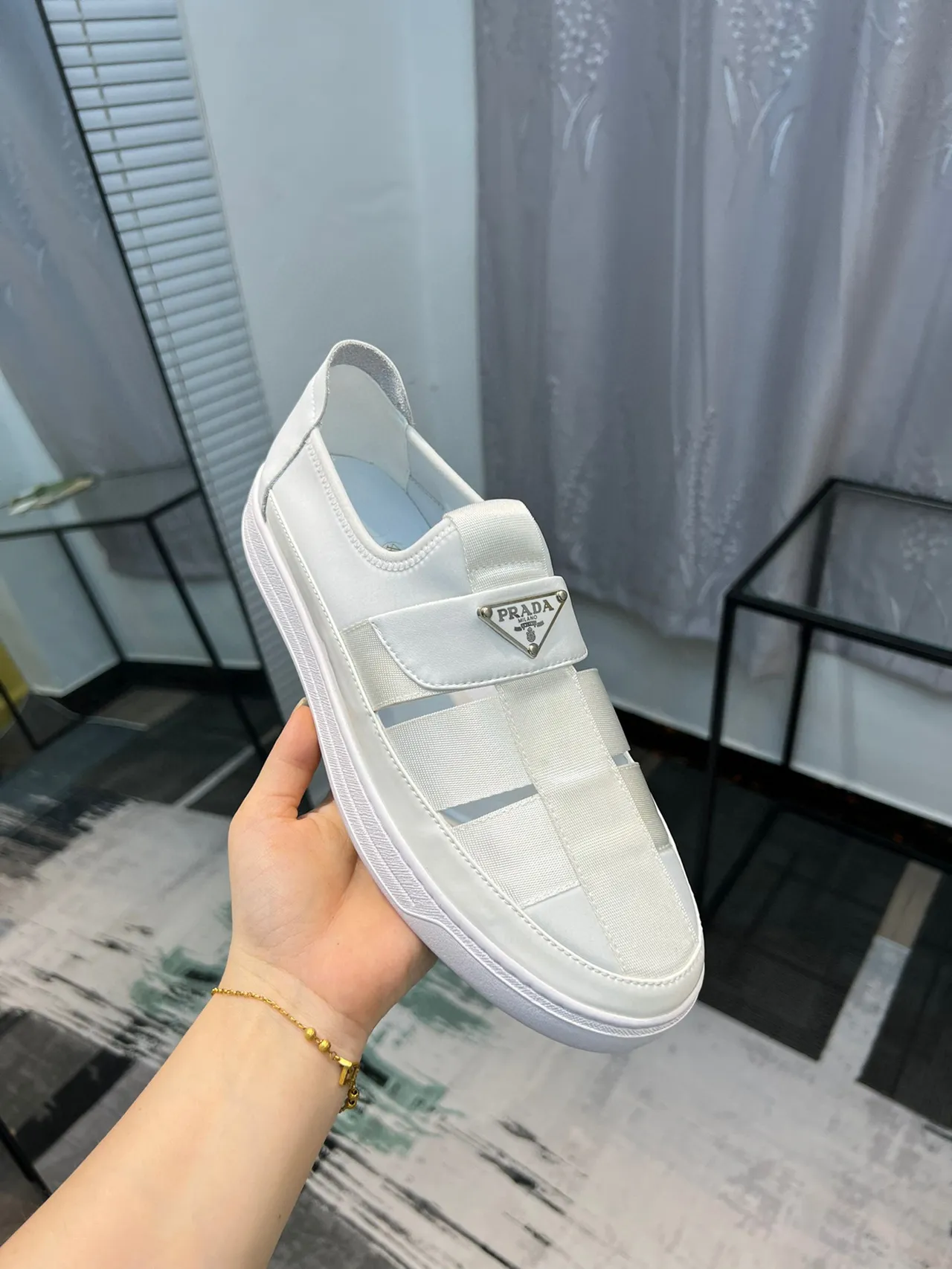 Prada Cloudbust White Gray Slip-On Elasticated Vamp Loafer 6