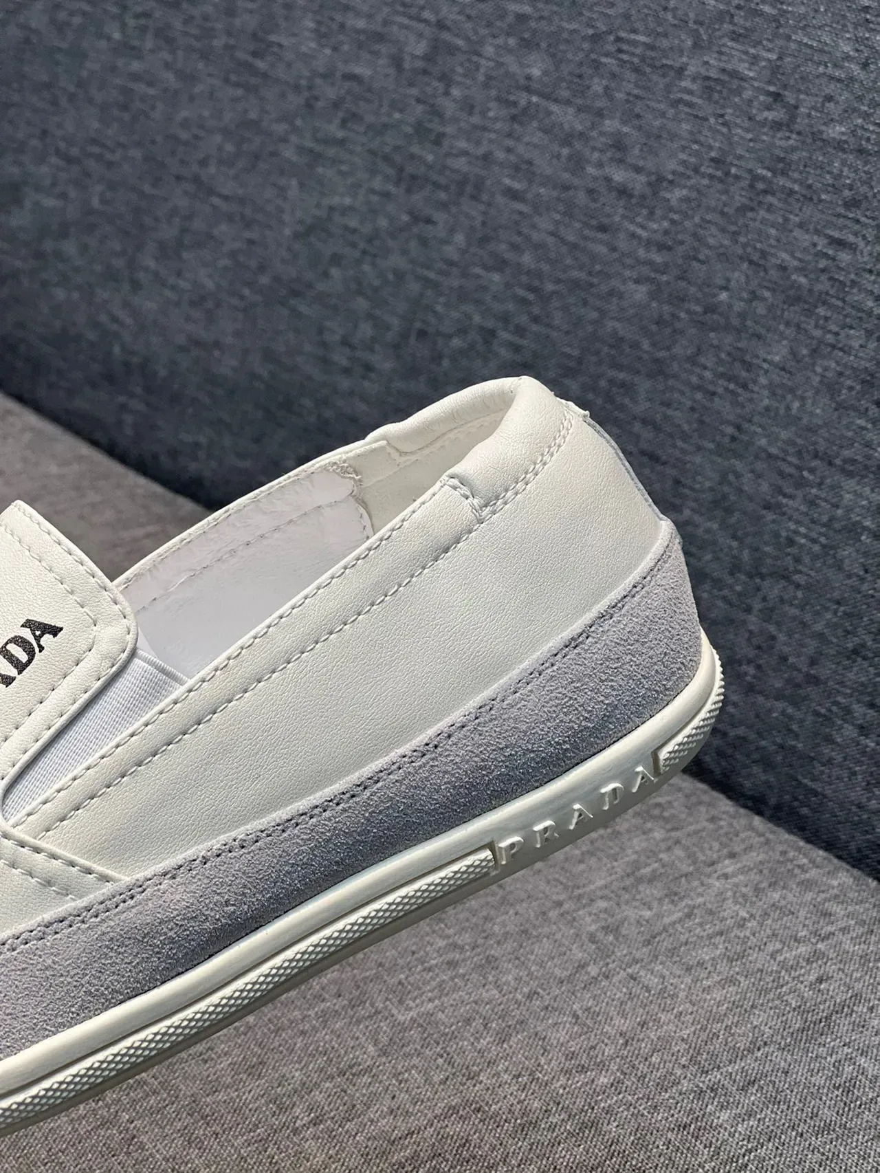 Prada Cloudbust White Gray Slip-On Minimalist Loafer 7
