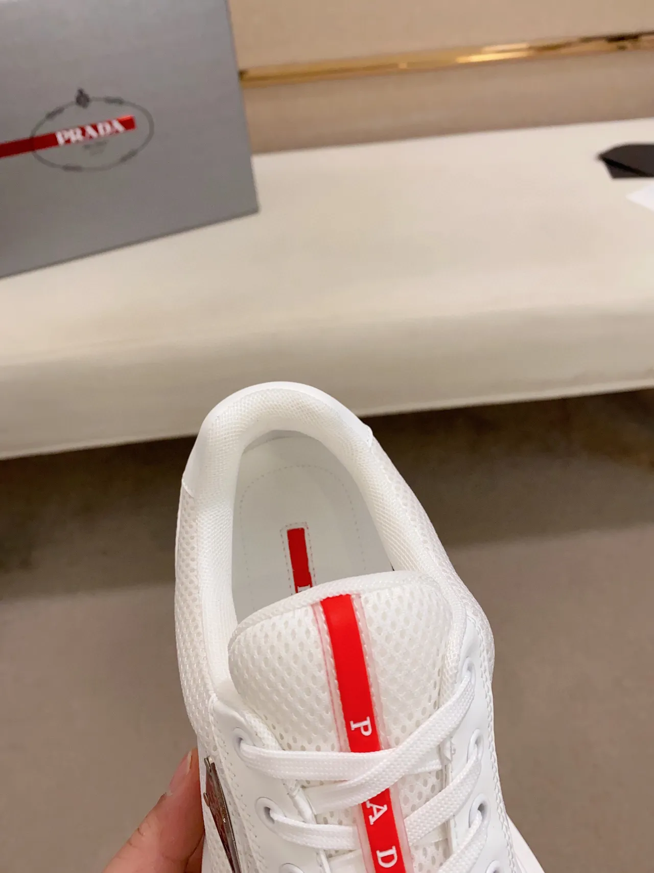 Prada Cloudbust White Mesh and Leather Platform Lifestyle Sneakers 5