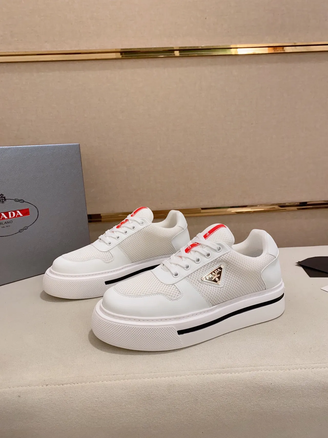 Prada Cloudbust White Mesh and Leather Platform Lifestyle Sneakers 6