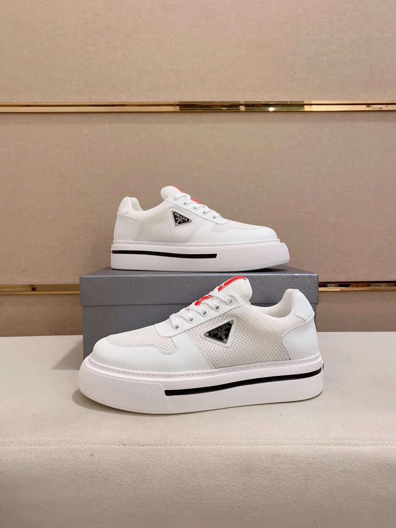 Prada Cloudbust White Mesh and Leather Platform Lifestyle Sneakers 7