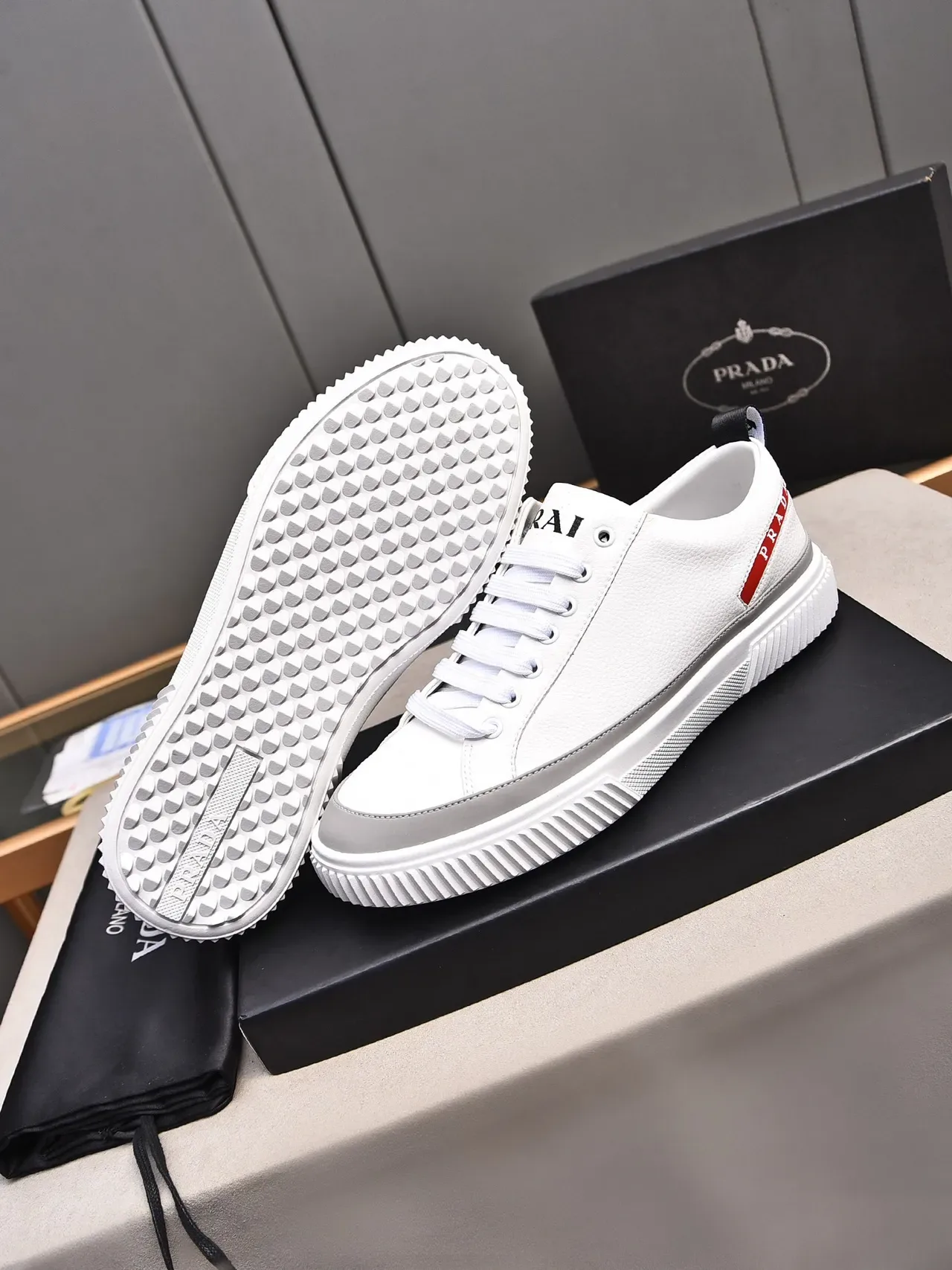 Prada Cloudbust White Red Stripe Lifestyle Sneakers 4