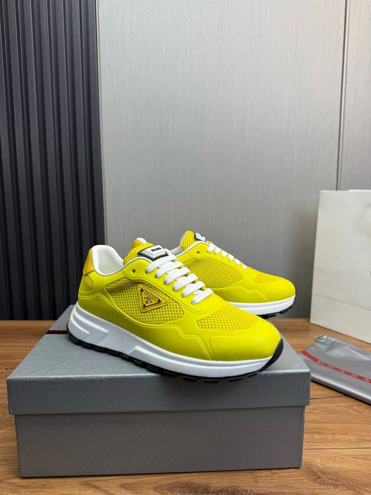 Prada Cloudbust Yellow Perforated Mesh Lifestyle Sneakers 3