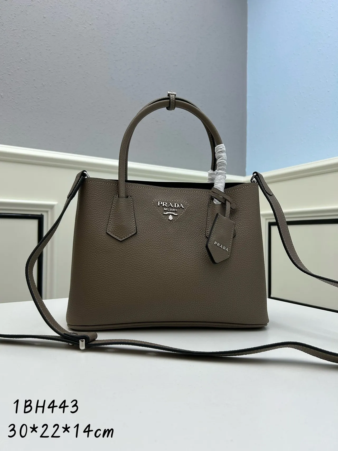 Prada Galleria Structured Pebbled Leather Taupe Tote Bag 6