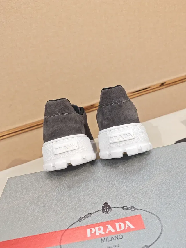Prada Gray White Suede Upper Platform Sole Lifestyle Sneakers 3