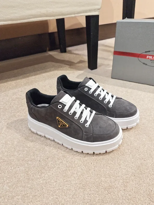 Prada Gray White Suede Upper Platform Sole Lifestyle Sneakers 4