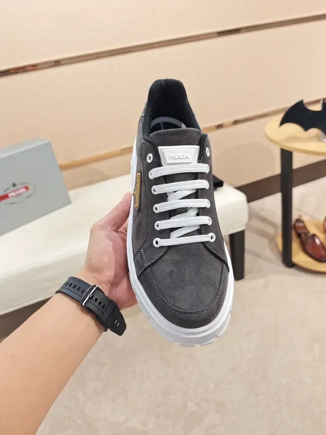 Prada Gray White Suede Upper Platform Sole Lifestyle Sneakers 5