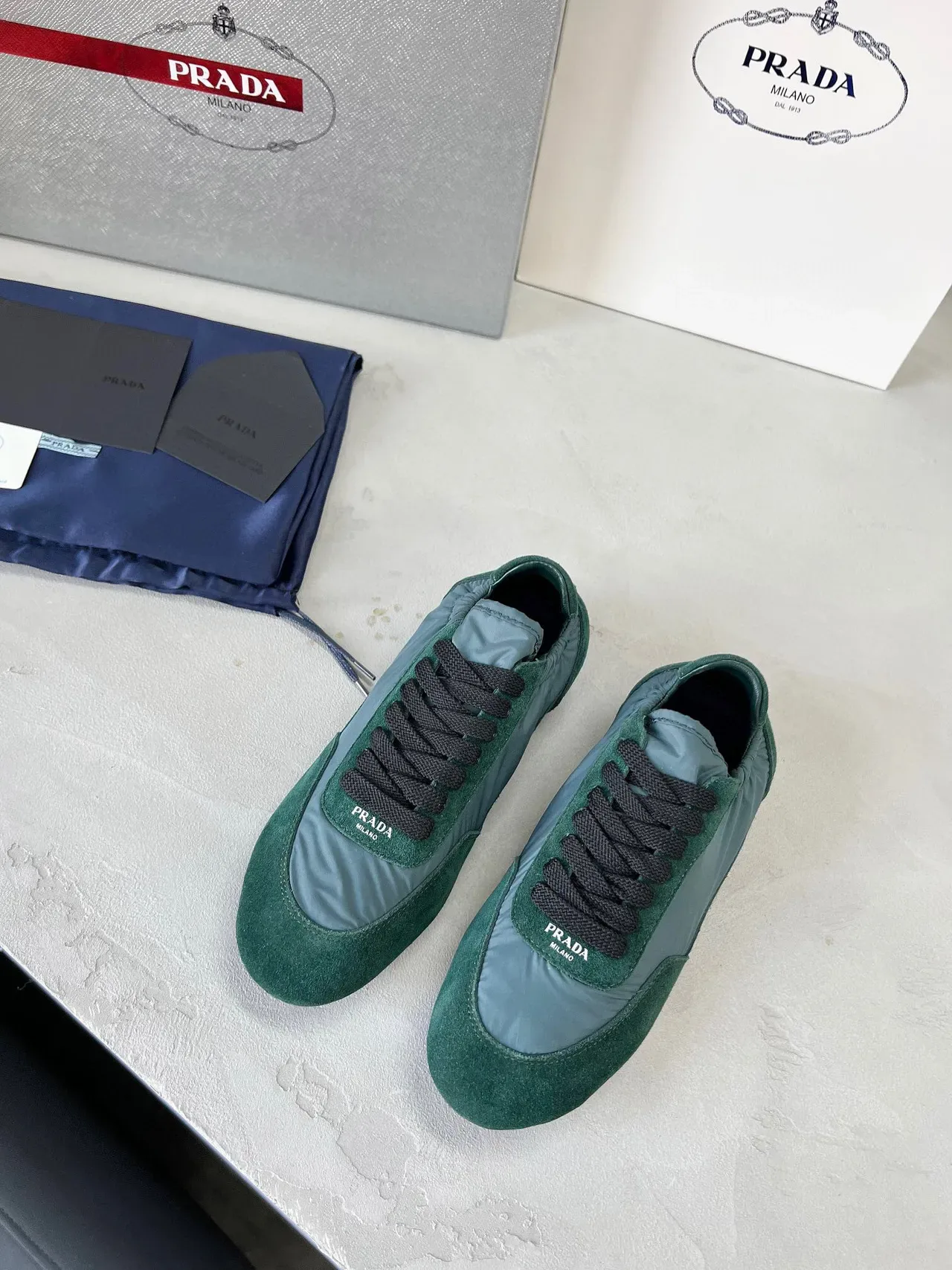 Prada Green and Teal Suede Nylon Lifestyle Sneakers 2