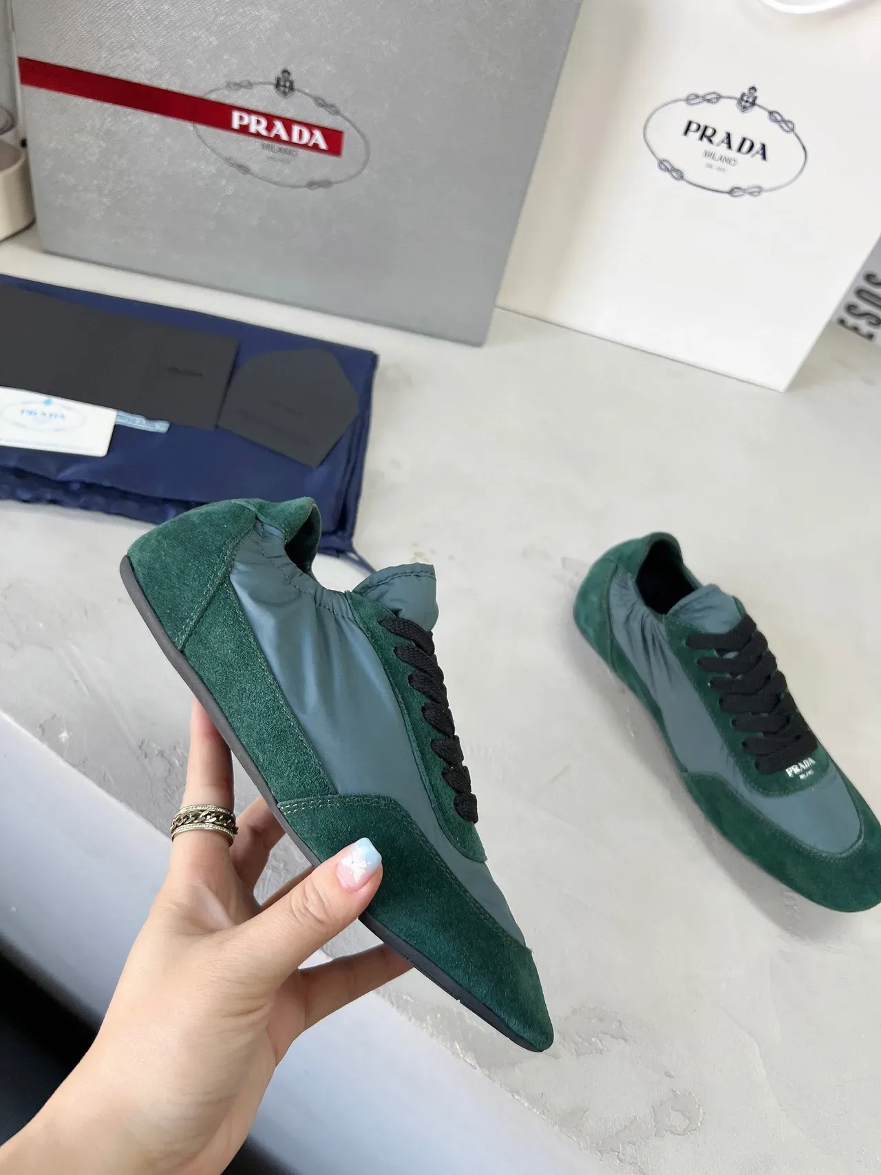 Prada Green and Teal Suede Nylon Lifestyle Sneakers 3