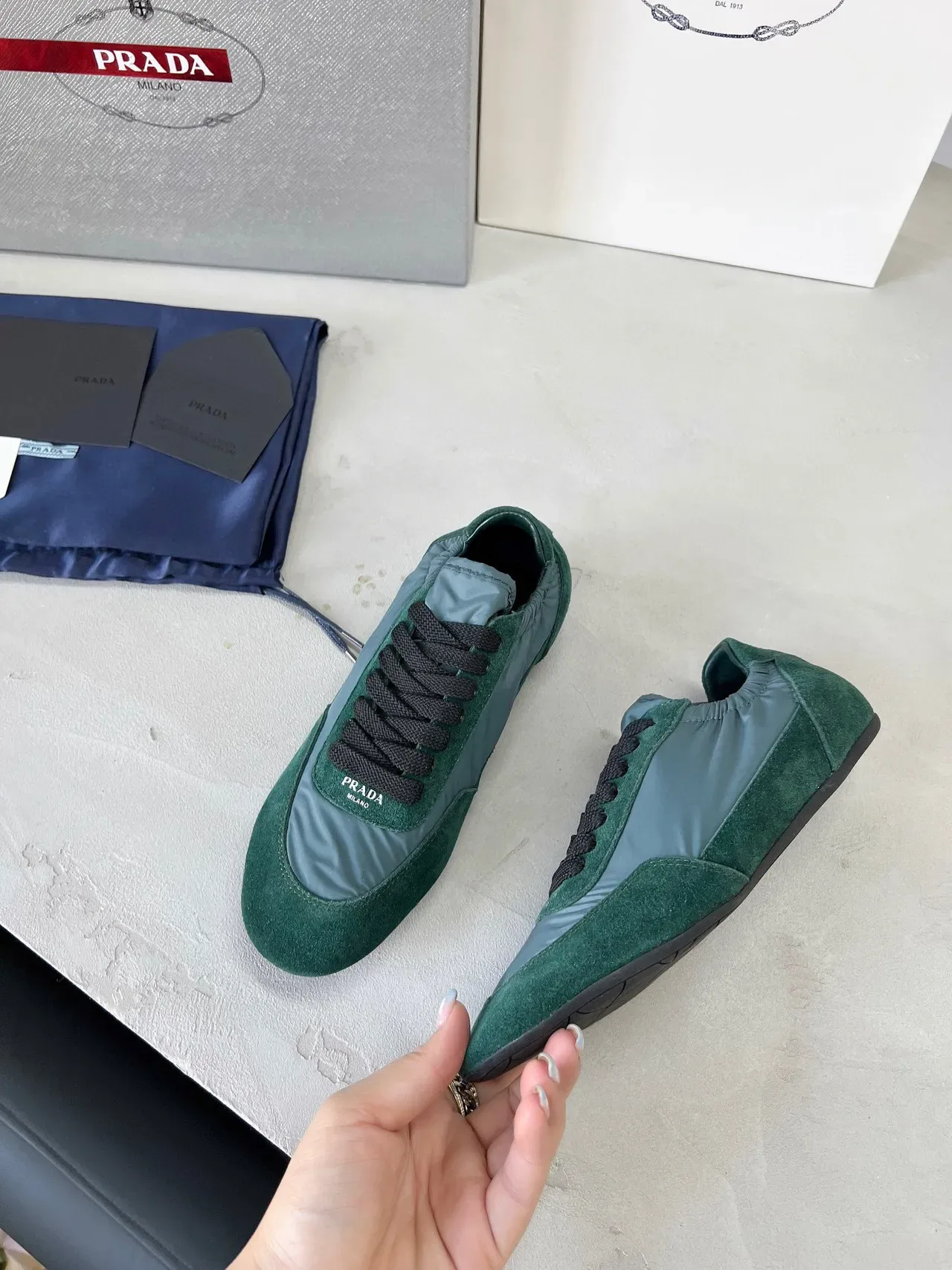 Prada Green and Teal Suede Nylon Lifestyle Sneakers 4
