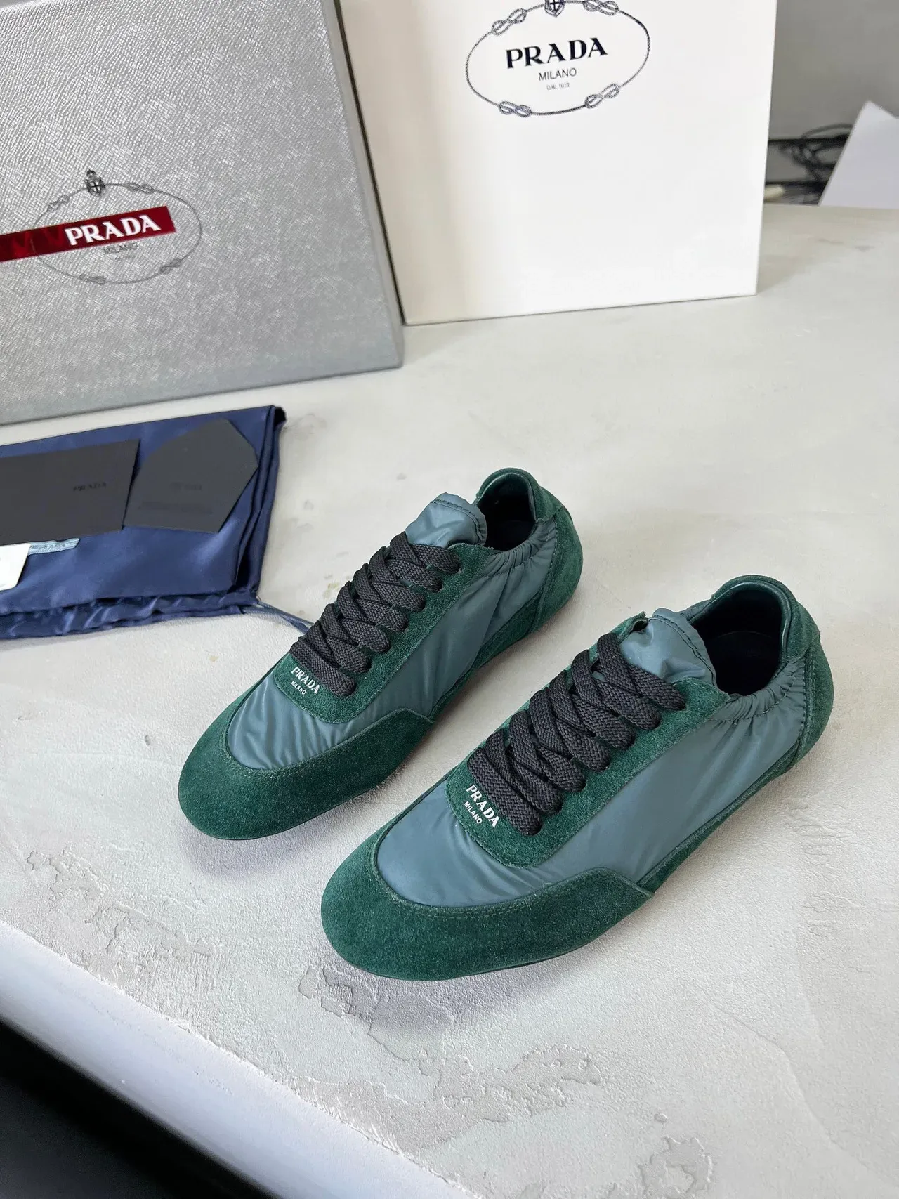 Prada Green and Teal Suede Nylon Lifestyle Sneakers 5