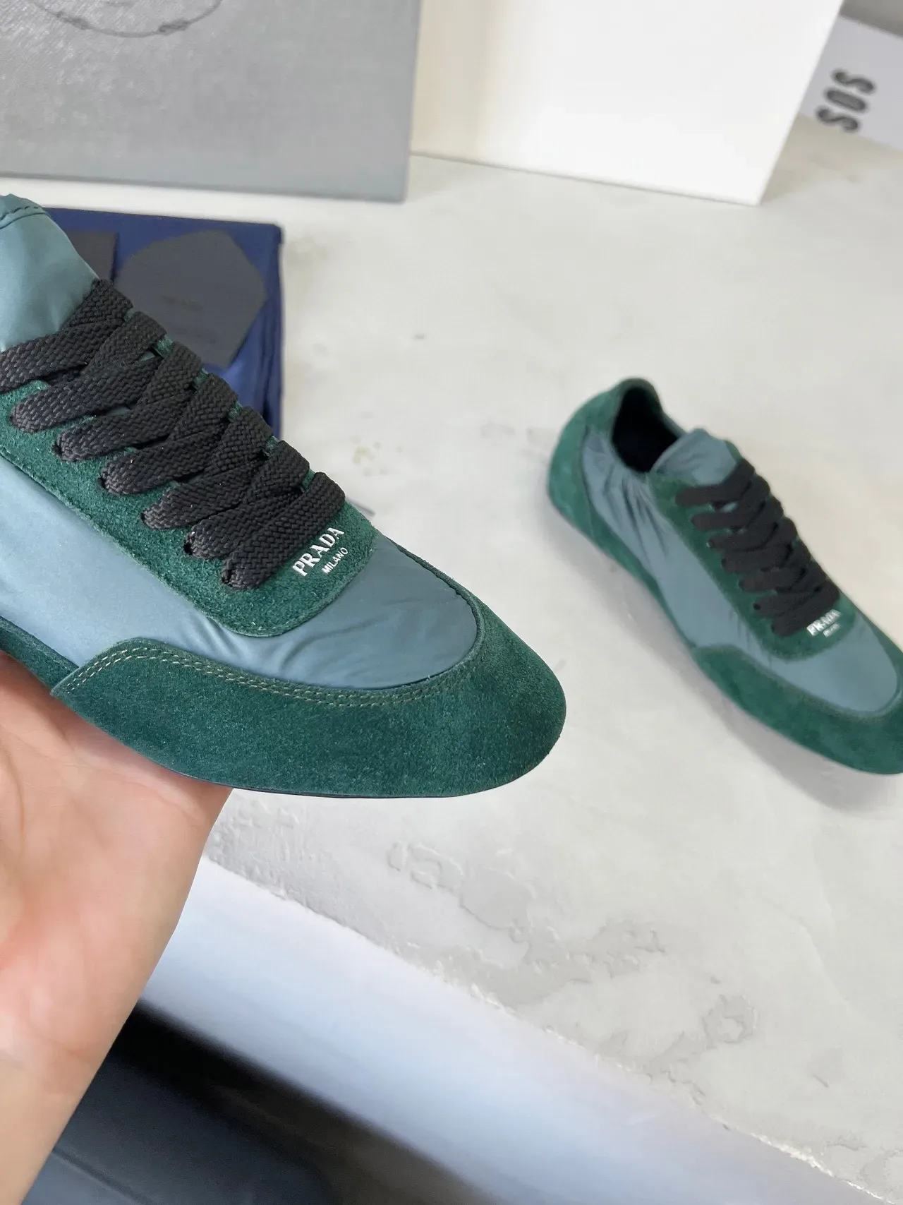 Prada Green and Teal Suede Nylon Lifestyle Sneakers 6