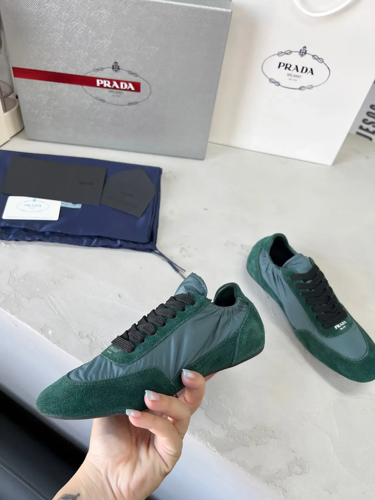 Prada Green and Teal Suede Nylon Lifestyle Sneakers 7