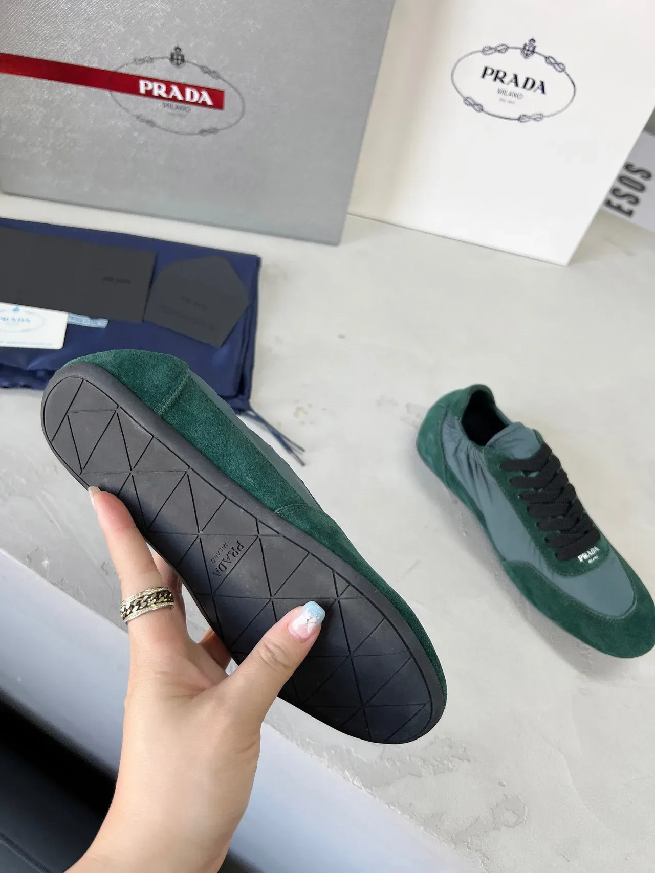 Prada Green and Teal Suede Nylon Lifestyle Sneakers 8