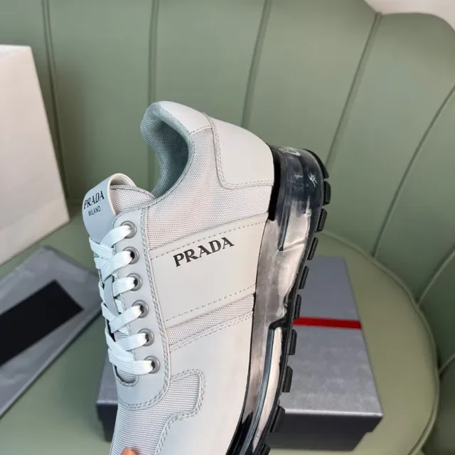 Prada Light Gray Mesh and Synthetic Lifestyle Sneakers 2