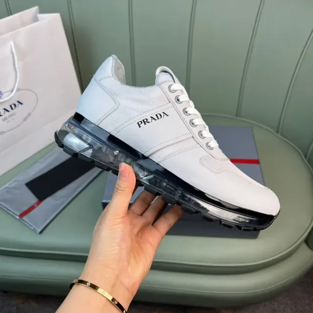 Prada Light Gray Mesh and Synthetic Lifestyle Sneakers 3