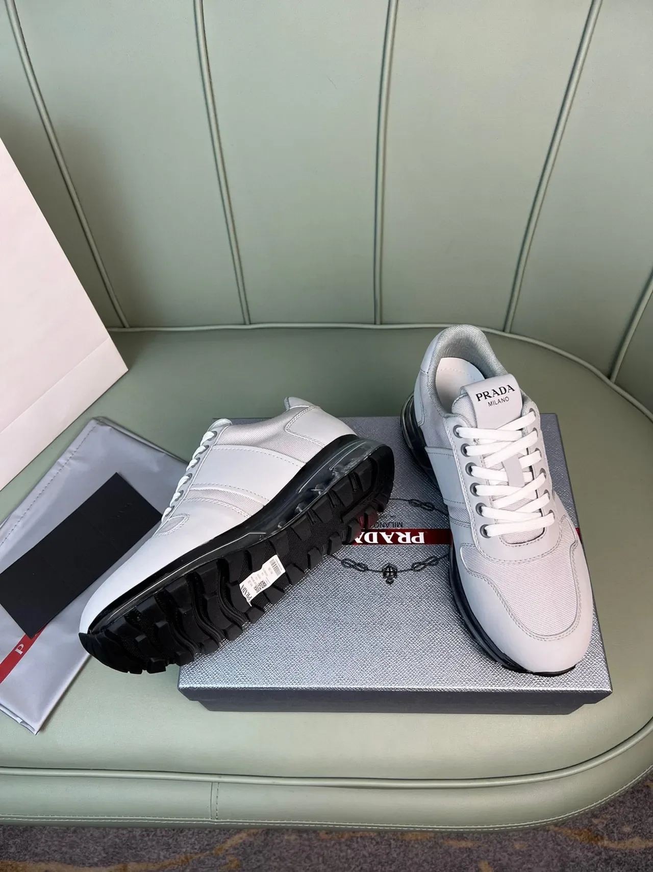 Prada Light Gray Mesh and Synthetic Lifestyle Sneakers 8
