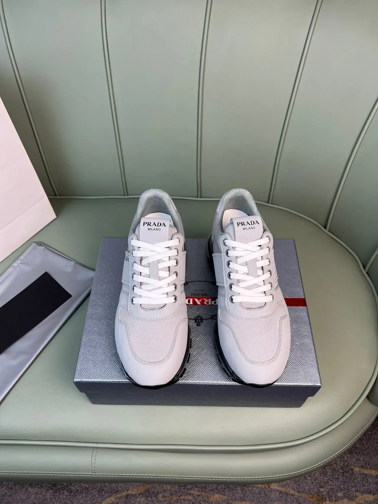 Prada Light Gray Mesh and Synthetic Lifestyle Sneakers 9