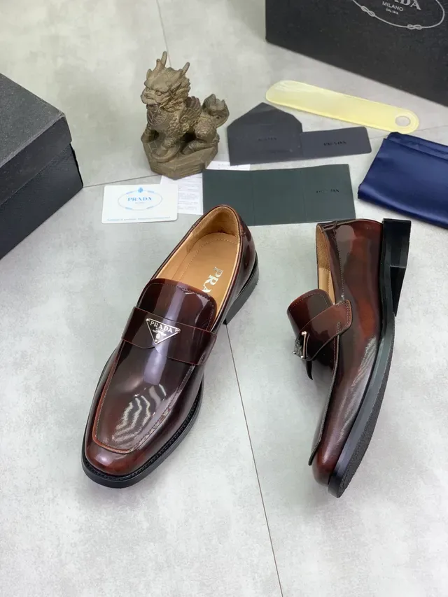 Prada Loafer Brown Black Patent Leather Square Toe Loafer 6