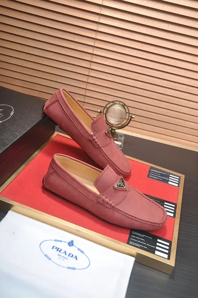 Prada Loafer Pink Beige Leather Moccasin-Stitched Loafer 4