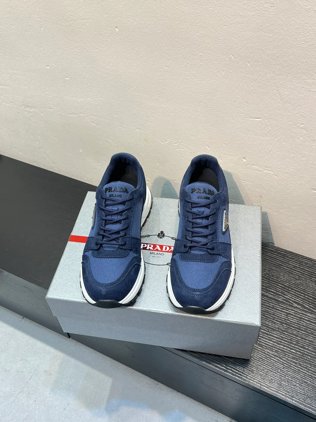 Prada Navy White Suede And Nylon Upper Chunky Midsole Lifestyle Sneakers 2