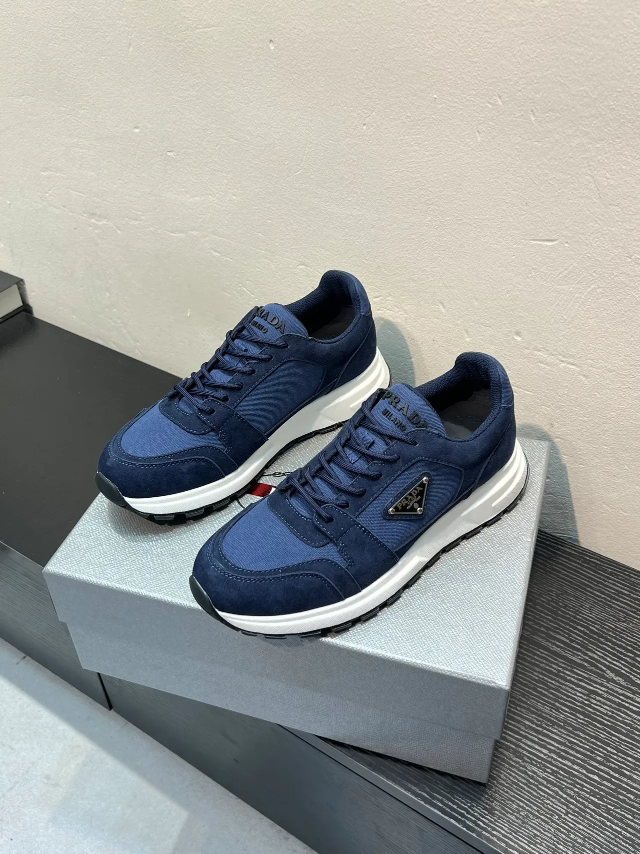 Prada Navy White Suede And Nylon Upper Chunky Midsole Lifestyle Sneakers 3