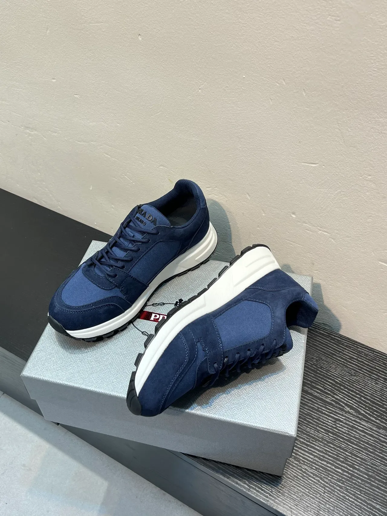 Prada Navy White Suede And Nylon Upper Chunky Midsole Lifestyle Sneakers 4
