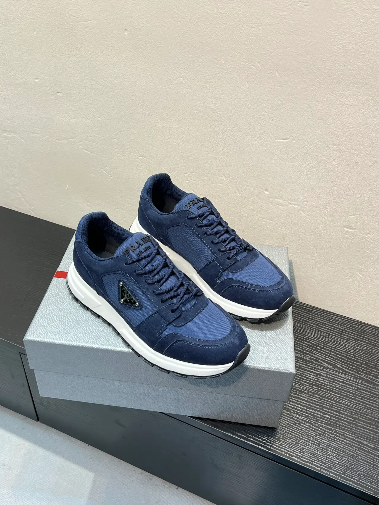 Prada Navy White Suede And Nylon Upper Chunky Midsole Lifestyle Sneakers 5