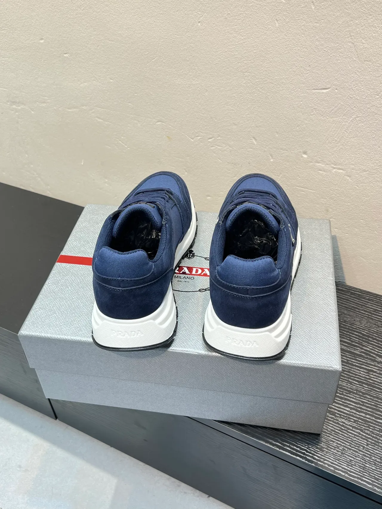 Prada Navy White Suede And Nylon Upper Chunky Midsole Lifestyle Sneakers 6