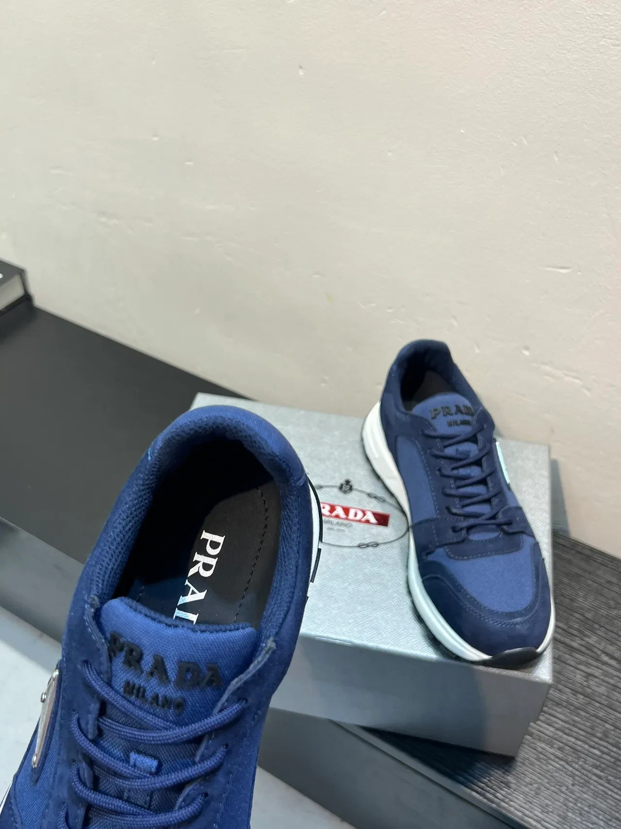 Prada Navy White Suede And Nylon Upper Chunky Midsole Lifestyle Sneakers 7