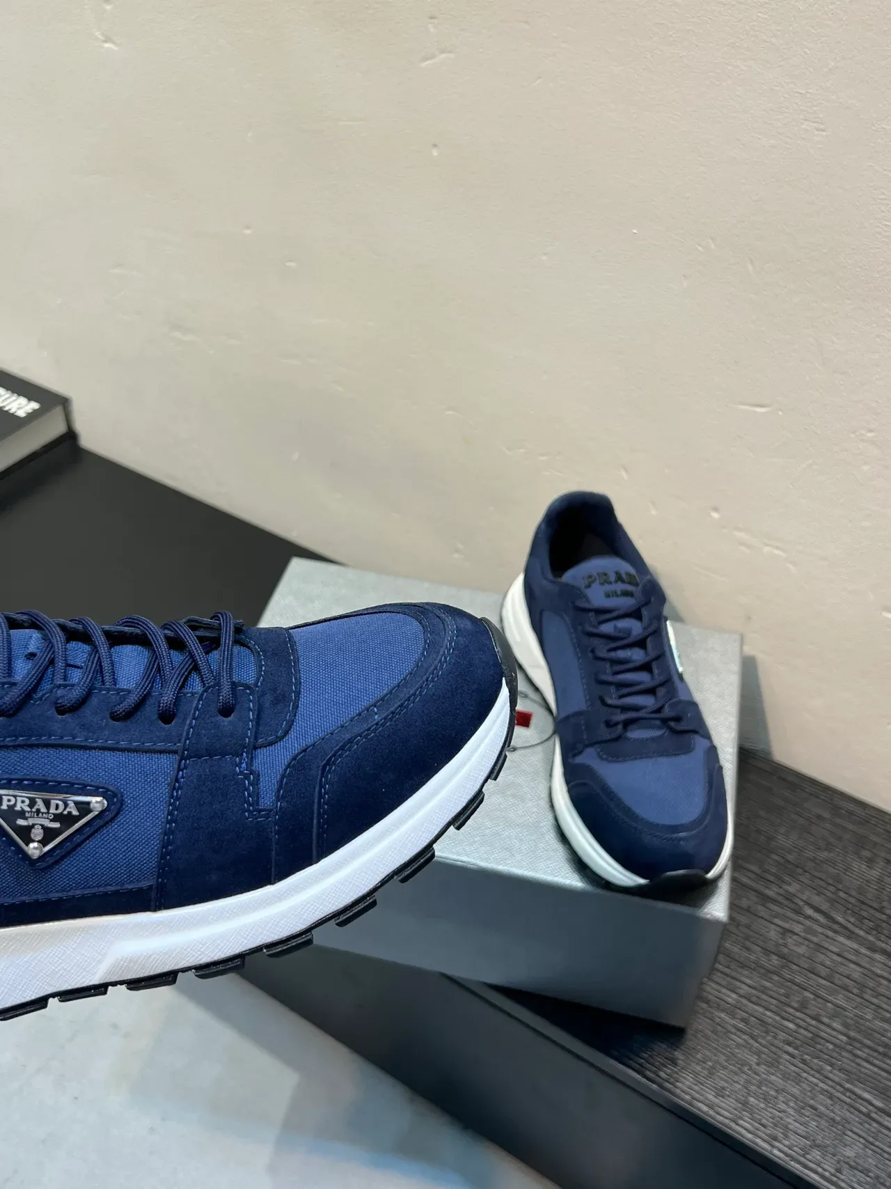 Prada Navy White Suede And Nylon Upper Chunky Midsole Lifestyle Sneakers 8