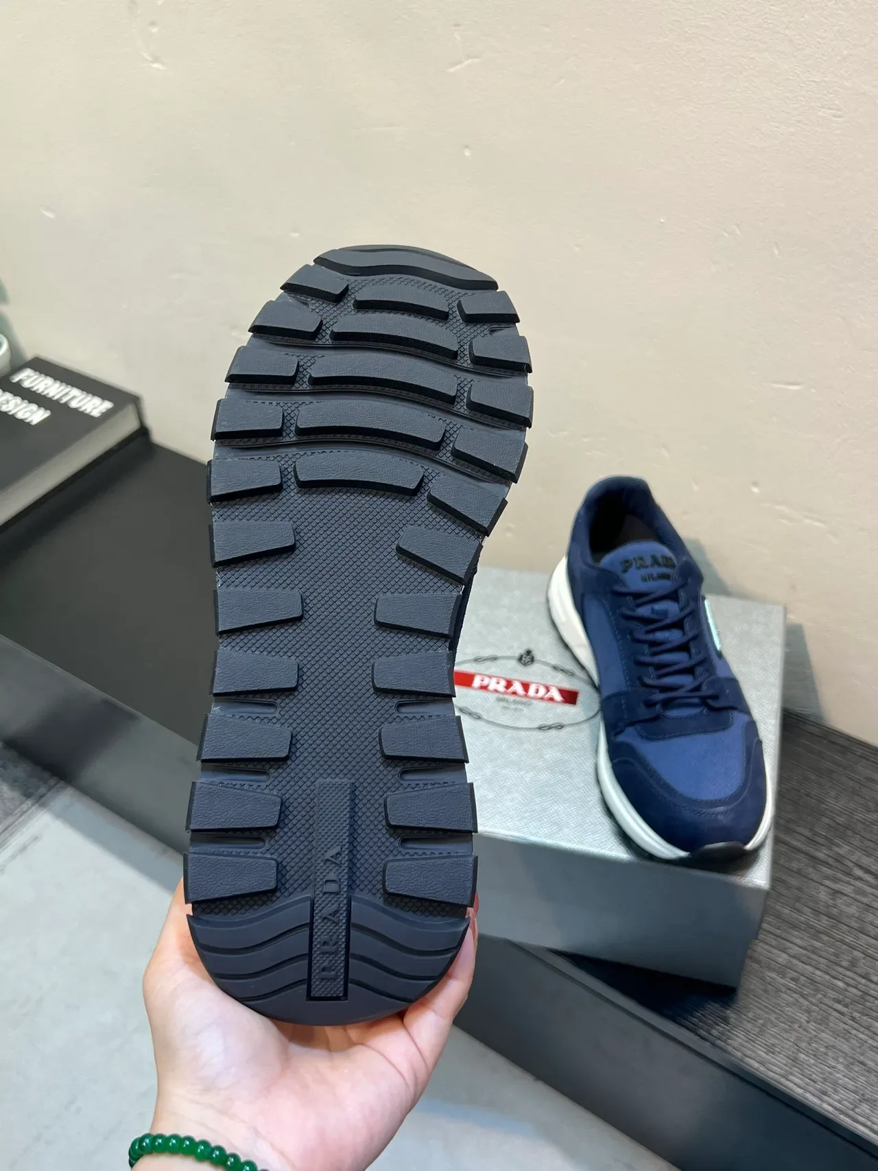Prada Navy White Suede And Nylon Upper Chunky Midsole Lifestyle Sneakers 9
