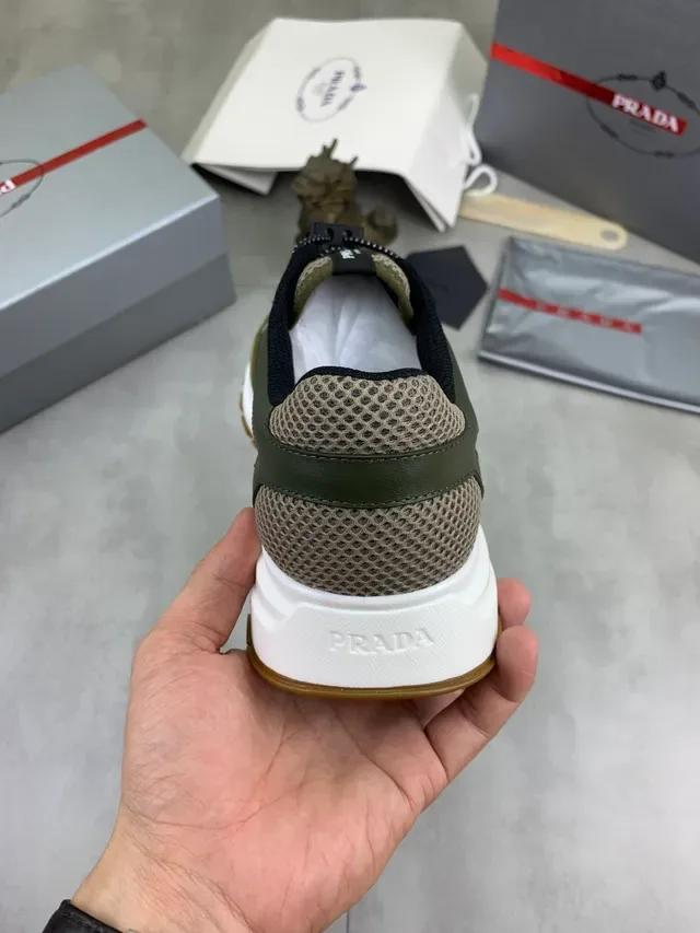 Prada Olive Green Mesh and Suede Lifestyle Sneaker 3