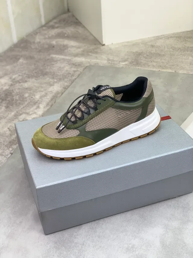 Prada Olive Green Mesh and Suede Lifestyle Sneaker 4