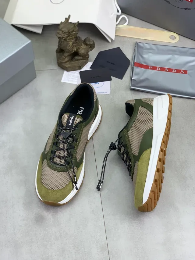 Prada Olive Green Mesh and Suede Lifestyle Sneaker 5